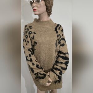 Easel Tan and Black Leopard Sweater